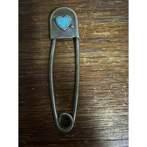 Vintage Silver Turquoise Heart Scarf Pin Shawl Pin Southwestern Style